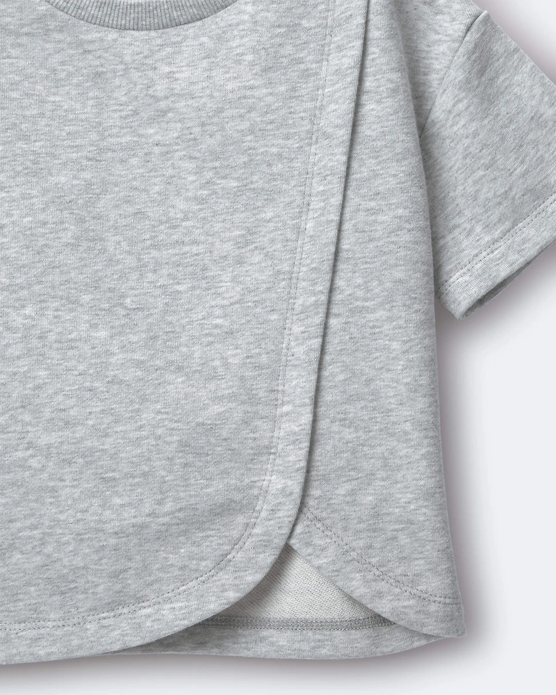 Toddler Girl French Terry Dolphin-Hem Top - Heather Grey