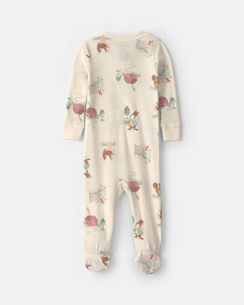 Toddler Girl 1-Piece Country Farm 100% Cotton Snug Fit Pyjama - Cream