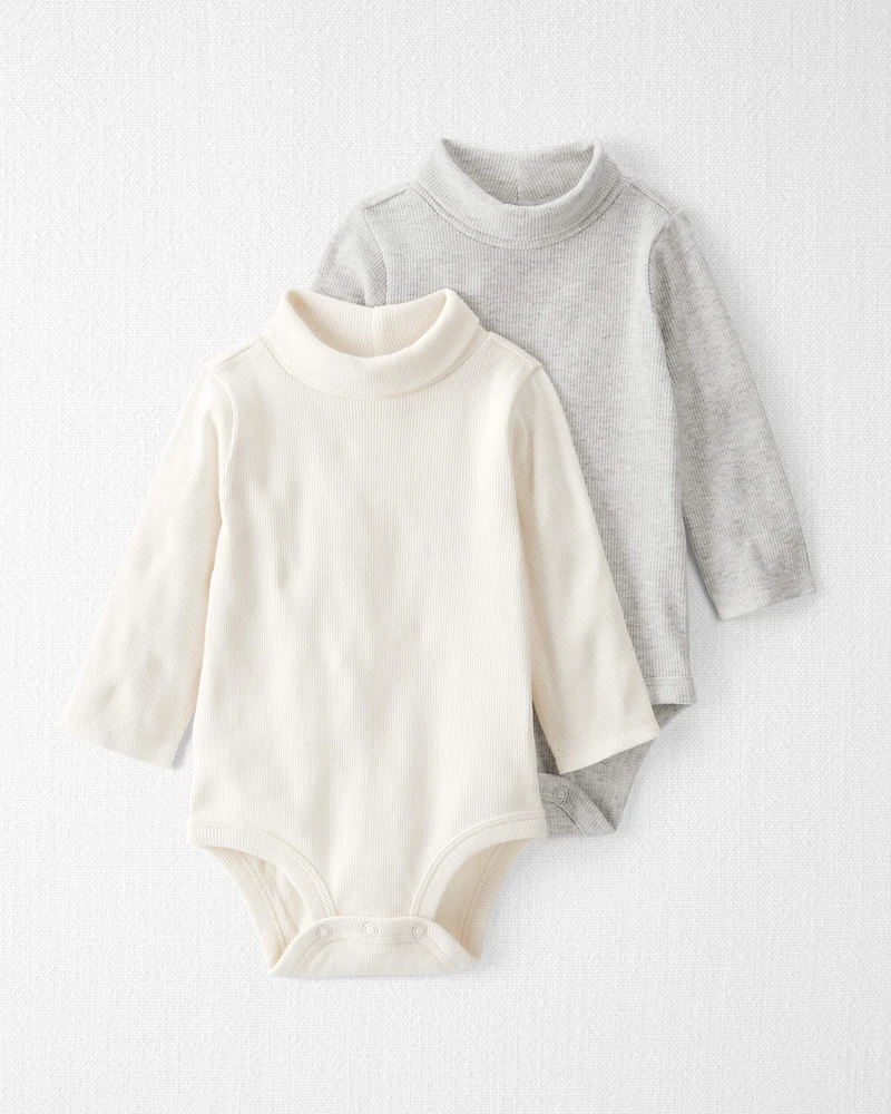 Baby 2-Pack Organic Cotton Ribbed Mock Neck Bodysuits