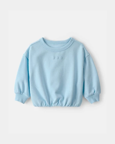 Baby Girl Flowers French Terry Pullover Sweatshirt - Blue