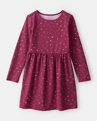 Girls Floral Long-Sleeve Dress - Maroon