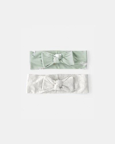 Baby Girl 2-Pack Bunny Headwraps - Green/Ivory
