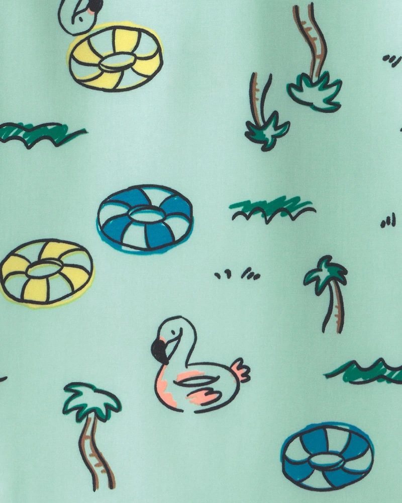 Baby Boy Vacation Long-Sleeve 1-Piece Rashguard Swimsuit - Green