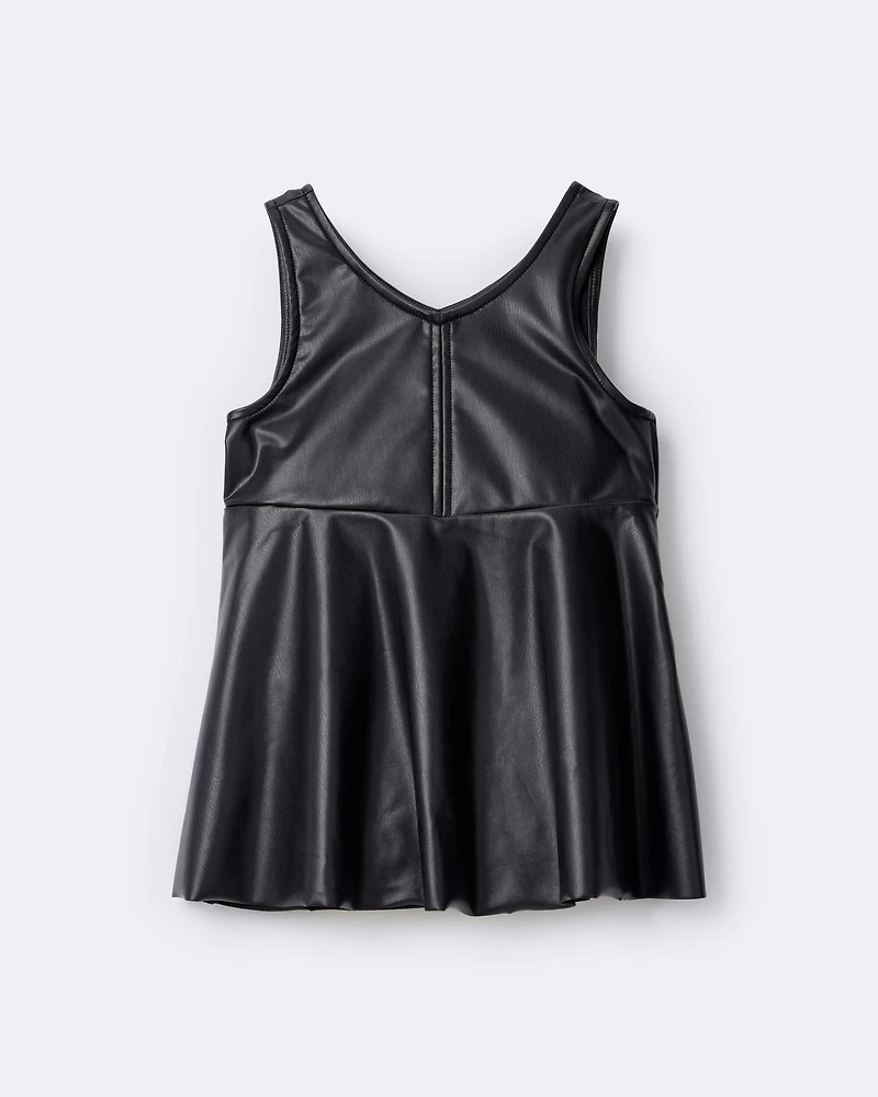 Toddler Girl Faux Leather Sleeveless Dress - Black