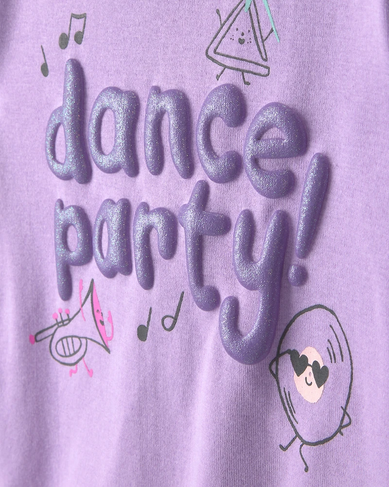 Toddler Girl Dance Party 100% Cotton 4-Piece Pyjama Set - Purple/Ivory