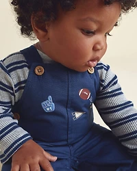Baby Boy 2-Piece Striped Sports Thermal Overall Set - Navy