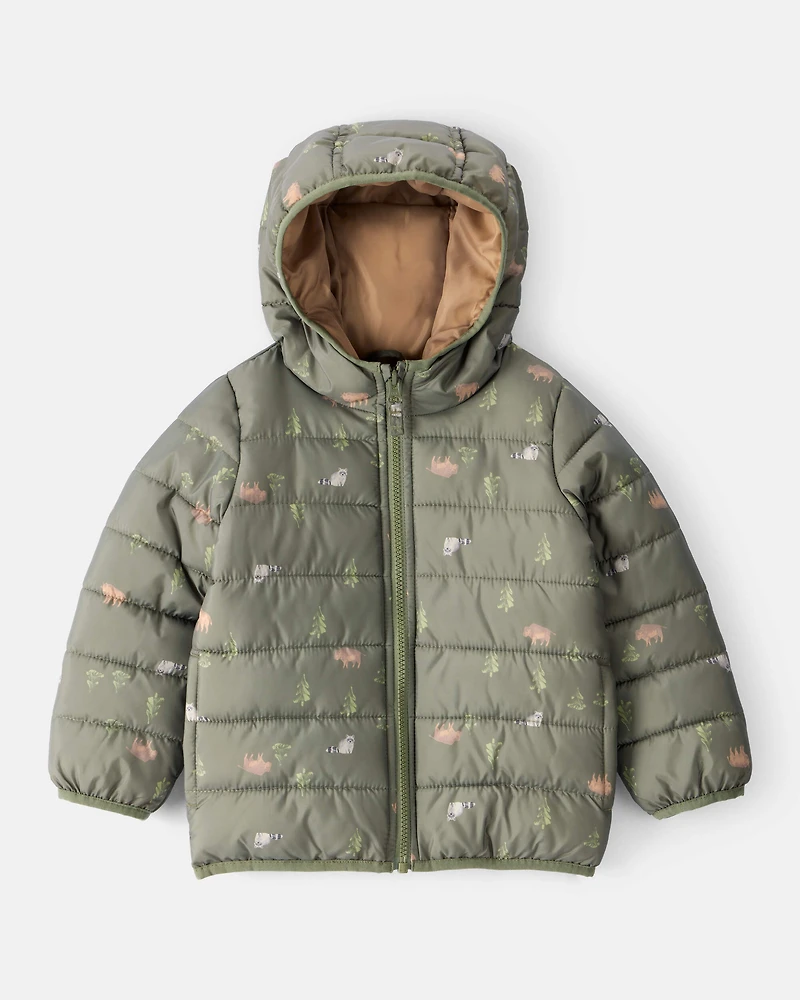 Toddler Wilderness Print Hooded Puffer - Green