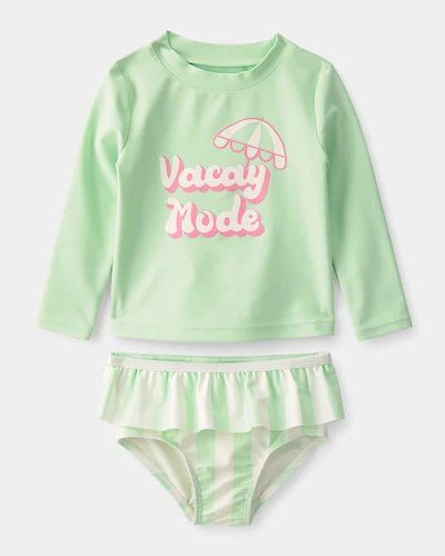 Baby Girl 2-Piece 'Vacay Mode' Rashguard Swimsuit Set - Green