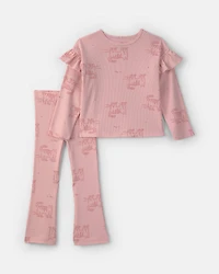 Baby Girl Cat Long-Sleeve Top & Pant Set - Pink