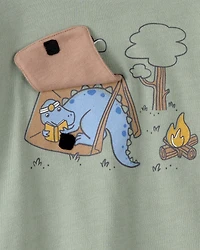 Baby Boy Camping Dinosaur Graphic Tee - Green
