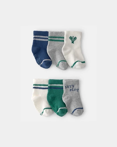 Baby 6-Pack Pickleball Socks - Green/Grey