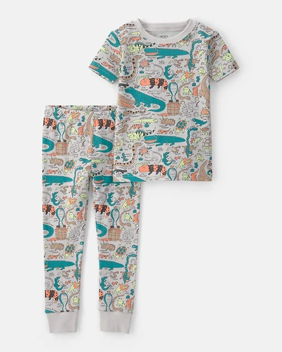 Baby Boy Alligator 100% Cotton Snug Fit 2-Piece Pajama Set - Grey