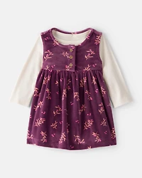 Baby Girl Flowers Print Velour Sleeveless Dress Set - Purple