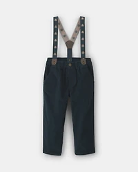 Toddler Boy Corduroy Suspender Pants - Navy Blue