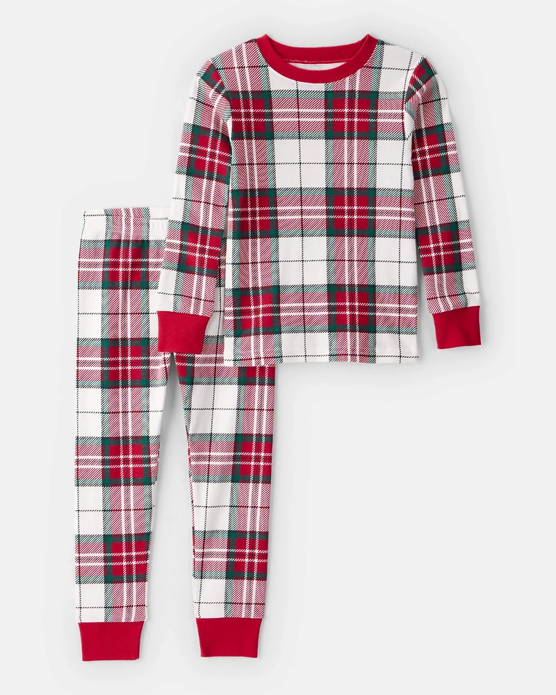 Toddler Plaid Print 100% Cotton Long-Sleeve Snug Fit 2-Piece Pajamas - Red/Green