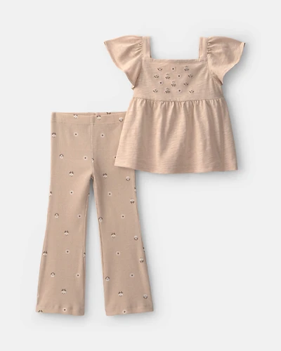 Toddler Girl 2-Piece Flower Floral Sleeveless Top & Pant Set - Cream