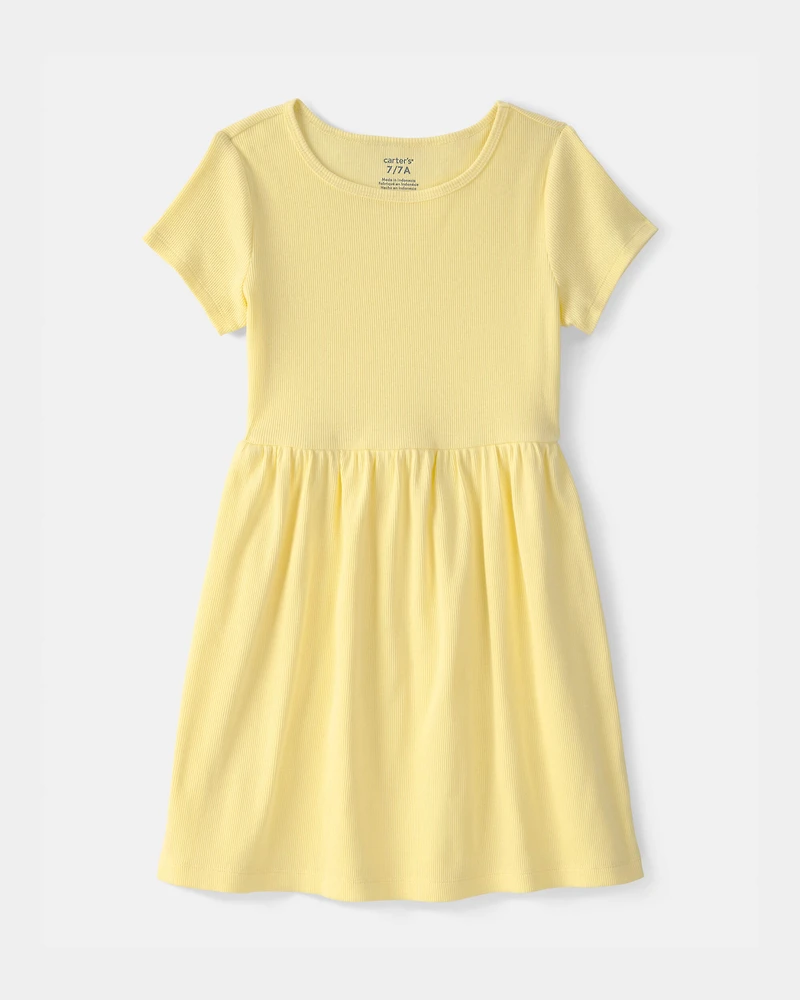 Girls Rib Short-Sleeve Dress - Yellow
