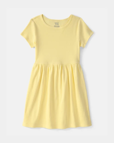 Girls Rib Short-Sleeve Dress - Yellow