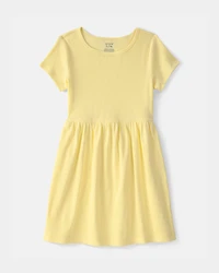 Girls Rib Short-Sleeve Dress - Yellow