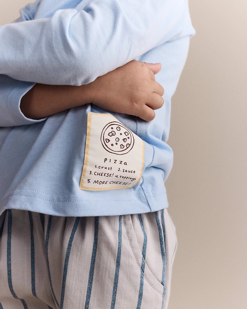 Toddler Pizza Long-Sleeve Relaxed Tee - Blue