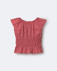 Toddler Girl Elastic Waist Peplum Top - Burgundy