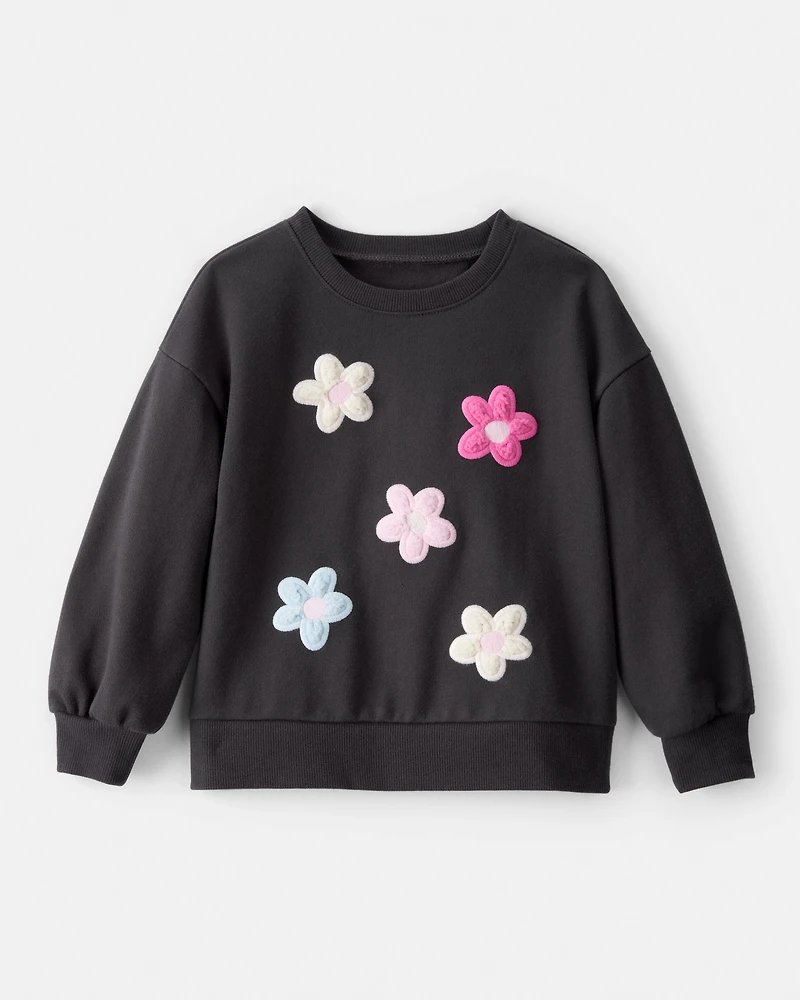 Toddler Girl Floral French Terry Long-Sleeve Pullover Sweatshirt - Black