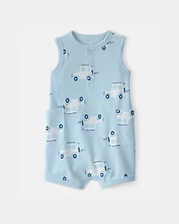 Baby Boy Thermal Sleeveless Romper - Blue