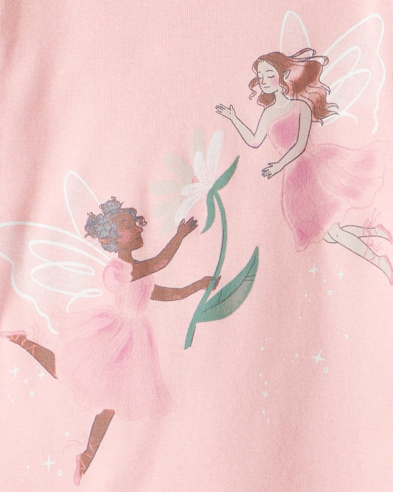 Toddler Girl Fairy Floral 100% Cotton Long-Sleeve Snug Fit 4-Piece Pyjamas - Pink/Purple