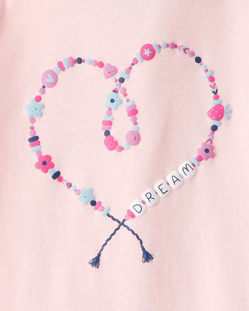 Girls Heart Print 100% Cotton Long-Sleeve Snug Fit 4-Piece Pyjamas - Navy/Pink