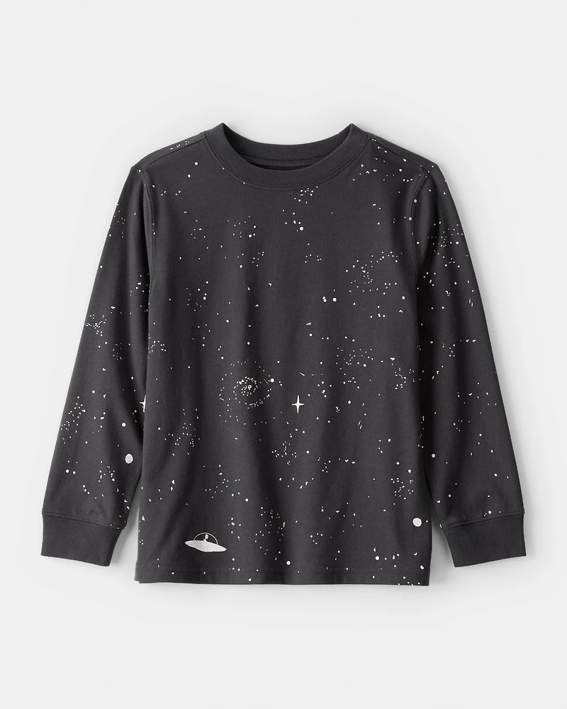 Boys Galaxy Print Long-Sleeve Graphic Tee - Black
