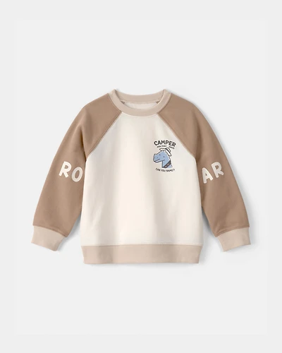 Toddler Boy Dinosaur French Terry Pullover Sweatshirt - Brown/Ivory