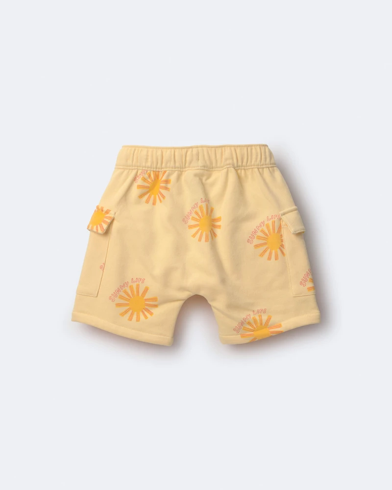 Toddler Boy French Terry Cargo Shorts Sunny Life Print - Yellow