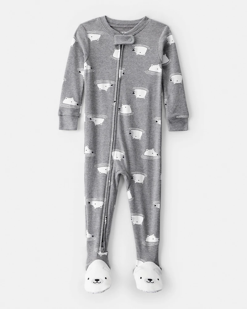 Toddler Boy Polar Bear Cotton Snug Fit Footie 1-Piece Pyjamas - Grey