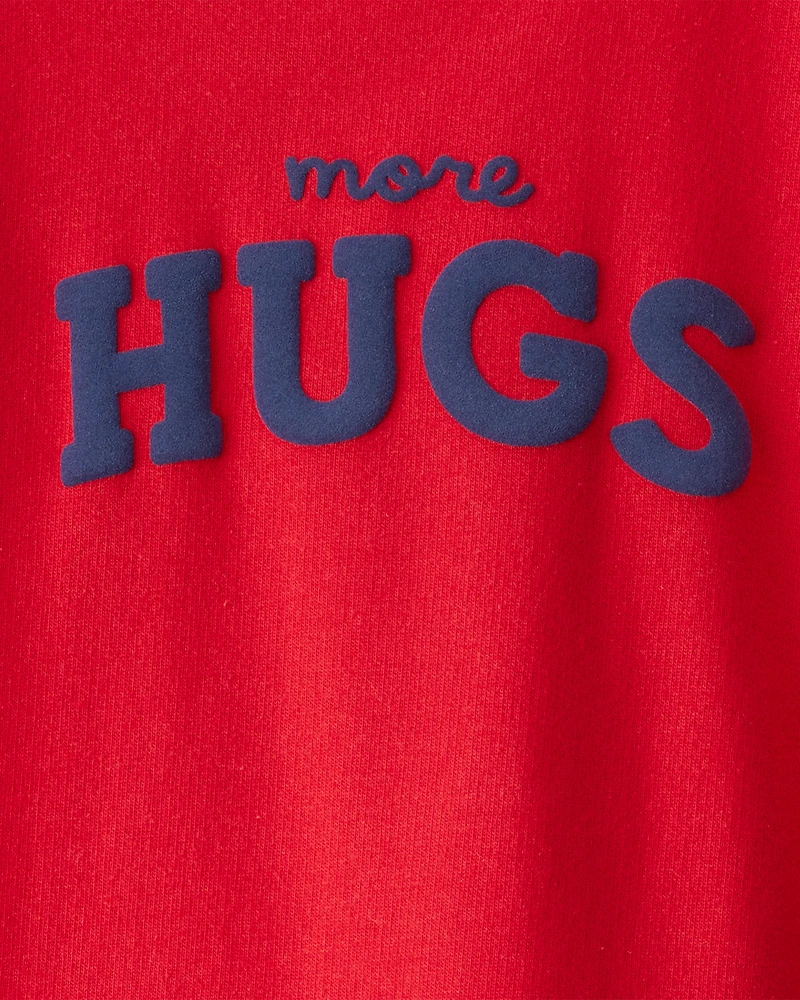 Baby Valentine's Day More Hugs French Terry Long-Sleeve Jumpsuit - Red