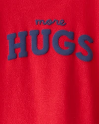 Baby Valentine's Day More Hugs French Terry Long-Sleeve Jumpsuit - Red