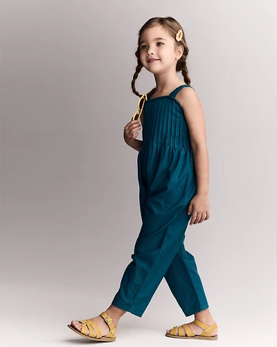 Toddler Girl Pleated Wide-Leg Overalls - Teal