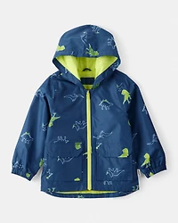 Boys Dinosaur Print Rain Jacket - Navy