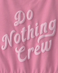 Girls 'Do Nothing Crew' French Terry Romper - Pink
