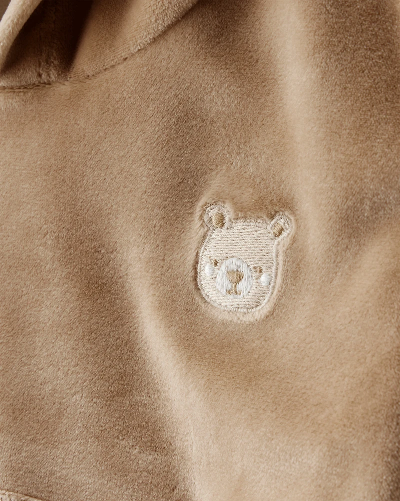 Baby Girl Bear Velour Hoodie & Pant Set - Brown