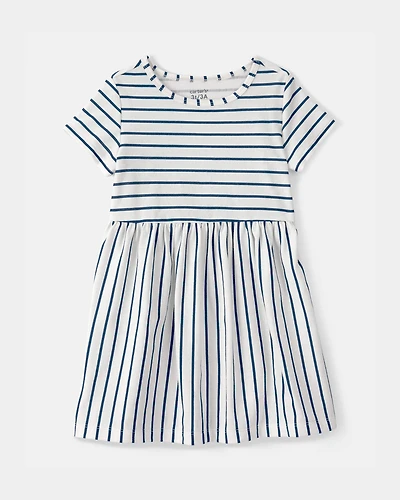 Toddler Girl Striped Short-Sleeve Dress - Blue/Ivory