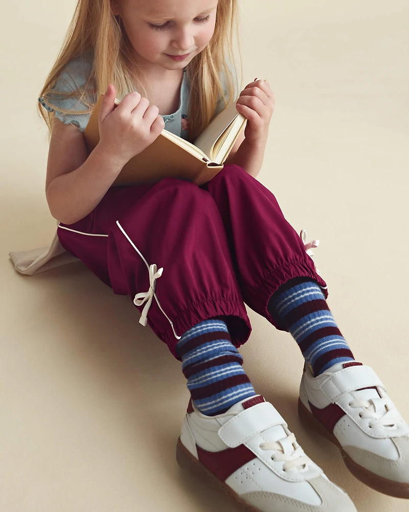 Toddler Girl Bow-Cuff Poplin Joggers - Red