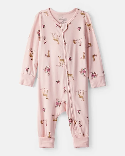 Baby Girl Deer & Floral Print PurelySoft Sleeper - Pink
