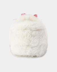 Girls Fuzzy Bow Slippers - Cream/Pink