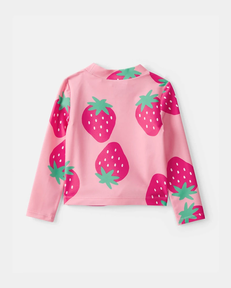 Toddler Girl 3-Piece Strawberry Rashguard Swimsuit Set - Pink