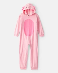 Girls Axolotl Fleece Long-Sleeve Snug Fit Zip-Up 1-Piece Pajamas - Pink