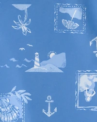 Toddler Girl 3-Piece Sailboat Long-Sleeve Rashguard Swimsuit Set - Blue