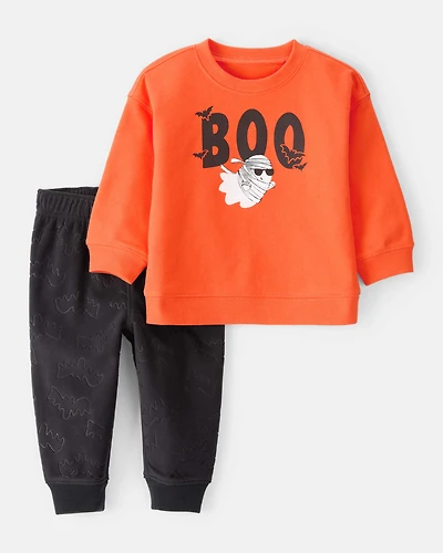 Baby 2-Piece Halloween Ghost Pullover Sweatshirt & Jogger Set - Orange/Black