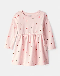 Baby Girl Leaf Print Long Sleeve Dress - Pink