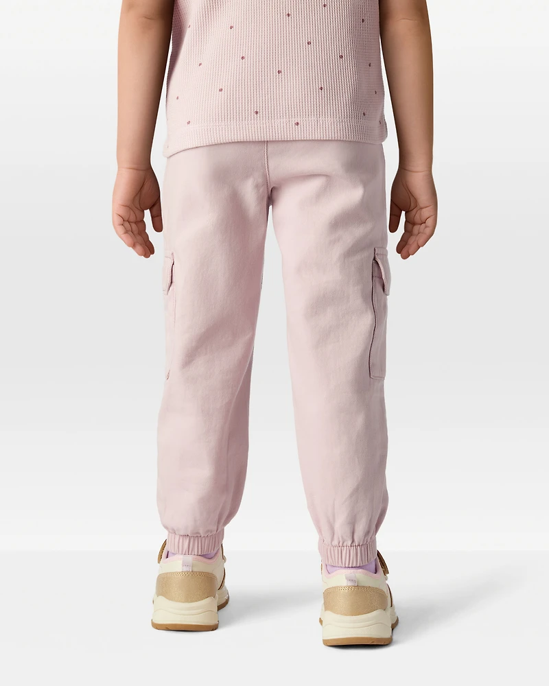 Toddler Girl Cotton Cargo Joggers - Pink