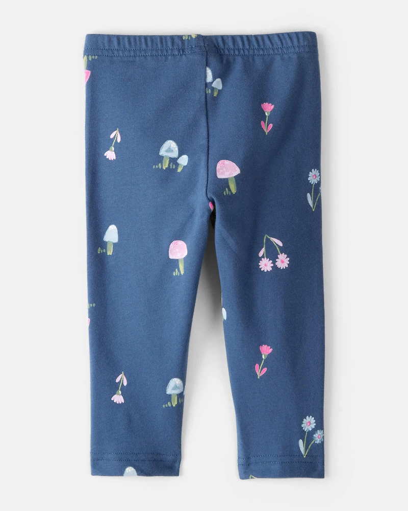 Baby Girl Floral Cotton Pull-On Stretch Leggings - Blue